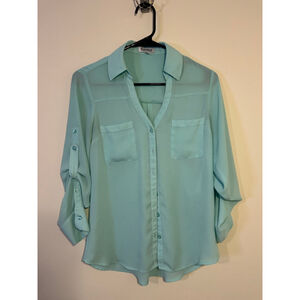 Women's Express Light Blue Portofino Button Down Shirt XS